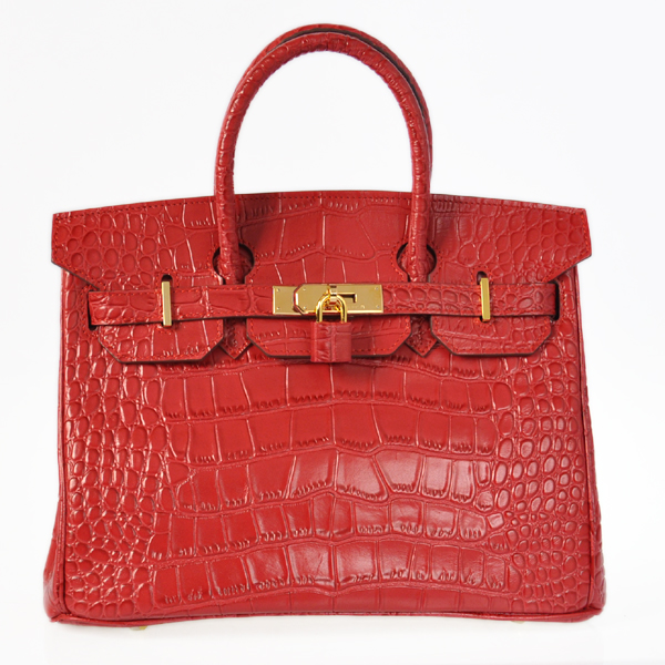 H30CSFG Hermes Birkin 30cm strisce in pelle di coccodrillo in Flame wi